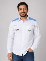 Camisa Social com Vivo Frontal e Bolso - Manga Longa (Tricoline) - Camisas Sociais | América Uniformes MODERNA MENINAS MODA INFANTIL LTDA - foto 2