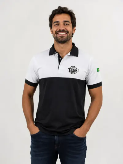 Camisa Polo Personalizada Masculina e Feminina Preto e Branco