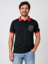 Camisa Polo Comitiva Personalizada Preta com Detalhes Vermelhos - Comitiva | América Uniformes MODERNA MENINAS MODA INFANTIL LTDA - foto 1