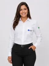 Camisa Social Executiva Personalizada Branca Manga Longa para Uniforme Masculina e Feminina - Camisas Sociais | América Uniformes MODERNA MENINAS MODA INFANTIL LTDA - foto 1