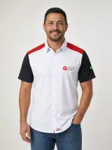Camisa Esportiva Racing Personalizada Branca e Vermelha Manga Curta para Uniforme Masculina e Feminina - Camisas Sociais | América Uniformes MODERNA MENINAS MODA INFANTIL LTDA - foto 1