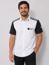 Camisa Esportiva Racing Personalizada Branca e Preta Manga Curta para Uniforme Masculina e Feminina - Camisas Sociais | América Uniformes MODERNA MENINAS MODA INFANTIL LTDA - foto 1