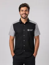 Camisa Social Personalizada Preta e Cinza Manga Curta em Tricoline para Uniforme - Camisas Sociais | América Uniformes MODERNA MENINAS MODA INFANTIL LTDA - foto 3