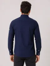 Camisa Social Personalizada Azul Marinho Manga Longa com Detalhes na Cor do Logo para Uniforme - Camisas Sociais | América Uniformes MODERNA MENINAS MODA INFANTIL LTDA - foto 1