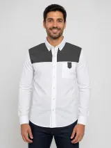 Camisa Social Bicolor Personalizada Branca e Cinza Manga Longa com Bolso para Uniforme - Camisas Sociais | América Uniformes MODERNA MENINAS MODA INFANTIL LTDA - foto 1