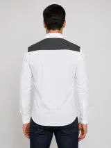 Camisa Social Bicolor Personalizada Branca e Cinza Manga Longa com Bolso para Uniforme - Camisas Sociais | América Uniformes MODERNA MENINAS MODA INFANTIL LTDA - foto 2