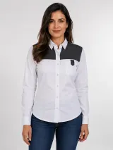 Camisa Social Bicolor Personalizada Branca e Cinza Manga Longa com Bolso para Uniforme - Camisas Sociais | América Uniformes MODERNA MENINAS MODA INFANTIL LTDA - foto 3