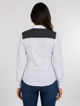 Camisa Social Bicolor Personalizada Branca e Cinza Manga Longa com Bolso para Uniforme - Camisas Sociais | América Uniformes MODERNA MENINAS MODA INFANTIL LTDA - foto 4