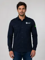 Camisa Work Shirt Personalizada Azul Marinho Manga Longa com Dois Bolsos para Uniforme - Camisas Sociais | América Uniformes MODERNA MENINAS MODA INFANTIL LTDA - foto 1