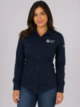 Camisa Work Shirt Personalizada Azul Marinho Manga Longa com Dois Bolsos para Uniforme - Camisas Sociais | América Uniformes MODERNA MENINAS MODA INFANTIL LTDA - foto 3