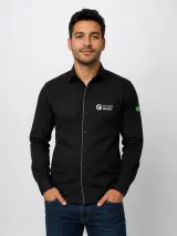 Camisa Social Personalizada Preta Corte Moderno Manga Longa para Uniforme de Empresa - Camisas Sociais | América Uniformes MODERNA MENINAS MODA INFANTIL LTDA - foto 1