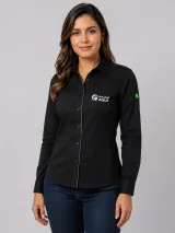 Camisa Social Personalizada Preta Corte Moderno Manga Longa para Uniforme de Empresa - Camisas Sociais | América Uniformes MODERNA MENINAS MODA INFANTIL LTDA - foto 3