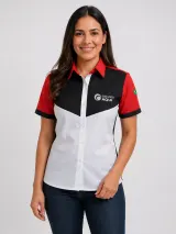 Camisa de Farda Esportiva Personalizada Branca e Vermelha Manga Curta para Uniforme - Camisas Sociais | América Uniformes MODERNA MENINAS MODA INFANTIL LTDA - foto 1
