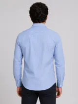 Camisa Social Listrada Personalizada Azul e Branca Manga Longa para Uniforme Masculina e Feminina - Camisas Sociais | América Uniformes MODERNA MENINAS MODA INFANTIL LTDA - foto 2