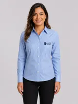 Camisa Social Listrada Personalizada Azul e Branca Manga Longa para Uniforme Masculina e Feminina - Camisas Sociais | América Uniformes MODERNA MENINAS MODA INFANTIL LTDA - foto 3
