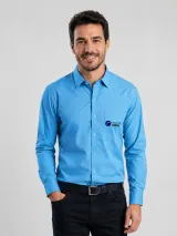 Camisa Social Personalizada Azul Claro Manga Longa Tecido que Não Desbota para Uniforme - Camisas Sociais | América Uniformes MODERNA MENINAS MODA INFANTIL LTDA - foto 2