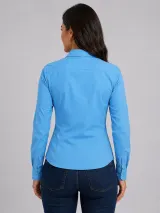 Camisa Social Personalizada Azul Claro Manga Longa Tecido que Não Desbota para Uniforme - Camisas Sociais | América Uniformes MODERNA MENINAS MODA INFANTIL LTDA - foto 1