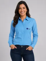 Camisa Social Personalizada Azul Claro Manga Longa Tecido que Não Desbota para Uniforme - Camisas Sociais | América Uniformes MODERNA MENINAS MODA INFANTIL LTDA - foto 4