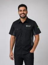 Camisa Estilo Motors Personalizada Preta e Cinza Manga Curta para Uniforme de Oficina - Camisas Sociais | América Uniformes MODERNA MENINAS MODA INFANTIL LTDA - foto 1