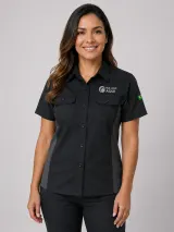 Camisa Estilo Motors Personalizada Preta e Cinza Manga Curta para Uniforme de Oficina - Camisas Sociais | América Uniformes MODERNA MENINAS MODA INFANTIL LTDA - foto 3