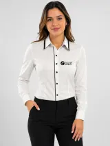 Camisa Social Feminina Personalizada Branca Manga Longa para Uniforme Corporativo - Camisas Sociais | América Uniformes MODERNA MENINAS MODA INFANTIL LTDA - foto 1