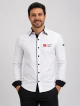 Camisa Social Personalizada Branca Manga Longa em Algodão e Poliéster para Uniforme - Camisas Sociais | América Uniformes MODERNA MENINAS MODA INFANTIL LTDA - foto 1