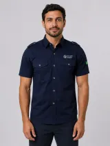 Camisa Work Shirt Militar Personalizada Azul Marinho Manga Curta com Dois Bolsos para Uniforme - Camisas Sociais | América Uniformes MODERNA MENINAS MODA INFANTIL LTDA - foto 2