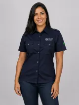 Camisa Work Shirt Militar Personalizada Azul Marinho Manga Curta com Dois Bolsos para Uniforme - Camisas Sociais | América Uniformes MODERNA MENINAS MODA INFANTIL LTDA - foto 1