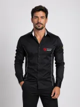 Camisa Social Slim Fit Personalizada Preta com Frisos Manga Longa para Uniforme Profissional - Camisas Sociais | América Uniformes MODERNA MENINAS MODA INFANTIL LTDA - foto 2