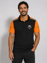Camisa Esportiva Personalizada Preta e Laranja Manga Curta Gola Polo para Uniforme - Camisas Sociais | América Uniformes MODERNA MENINAS MODA INFANTIL LTDA - foto 2