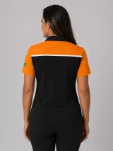 Camisa Esportiva Personalizada Preta e Laranja Manga Curta Gola Polo para Uniforme - Camisas Sociais | América Uniformes MODERNA MENINAS MODA INFANTIL LTDA - foto 4