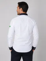 Camisa de Trabalho Social Personalizada Branca e Azul Marinho Manga Longa para Uniforme - Camisas Sociais | América Uniformes MODERNA MENINAS MODA INFANTIL LTDA - foto 2