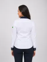Camisa de Trabalho Social Personalizada Branca e Azul Marinho Manga Longa para Uniforme - Camisas Sociais | América Uniformes MODERNA MENINAS MODA INFANTIL LTDA - foto 4