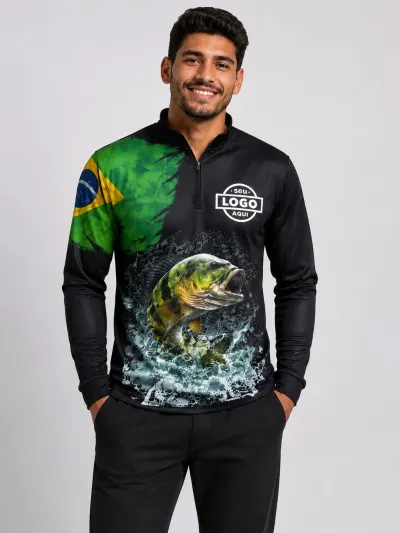 Camiseta Gola Alta com Zíper - Manga Longa (Dry Fit Sublimado)