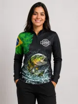 Camiseta Gola Alta com Zíper - Manga Longa (Dry Fit Sublimado) - Gola Alta / Pesca | América Uniformes MODERNA MENINAS MODA INFANTIL LTDA - foto 1