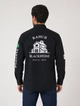 Camisa de Comitiva Personalizada Rancho Blackstone Preta Manga Longa Masculina e Feminina - Comitiva | América Uniformes MODERNA MENINAS MODA INFANTIL LTDA - foto 3