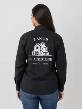 Camisa de Comitiva Personalizada Rancho Blackstone Preta Manga Longa Masculina e Feminina - Comitiva | América Uniformes MODERNA MENINAS MODA INFANTIL LTDA - foto 4