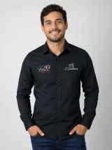 Camisa de Comitiva Personalizada Preta com Bordados Manga Longa Masculina e Feminina - Comitiva | América Uniformes MODERNA MENINAS MODA INFANTIL LTDA - foto 1