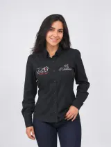 Camisa de Comitiva Personalizada Preta com Bordados Manga Longa Masculina e Feminina - Comitiva | América Uniformes MODERNA MENINAS MODA INFANTIL LTDA - foto 3