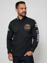 Camisa Agro Personalizada 3J Rancho Preta Manga Longa Masculina e Feminina - Agronegócio | América Uniformes MODERNA MENINAS MODA INFANTIL LTDA - foto 1