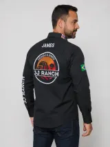 Camisa Agro Personalizada 3J Rancho Preta Manga Longa Masculina e Feminina - Agronegócio | América Uniformes MODERNA MENINAS MODA INFANTIL LTDA - foto 2