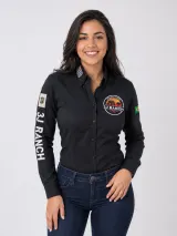 Camisa Agro Personalizada 3J Rancho Preta Manga Longa Masculina e Feminina - Agronegócio | América Uniformes MODERNA MENINAS MODA INFANTIL LTDA - foto 3