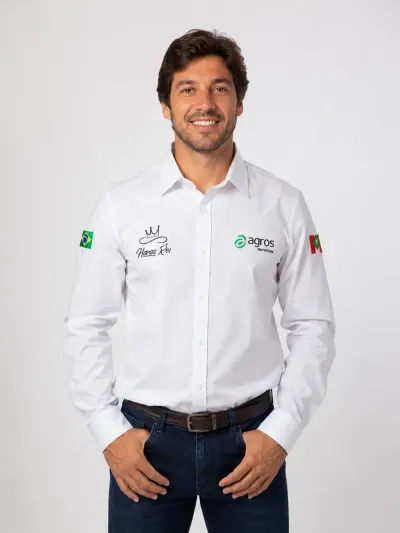 Camisa Agro Personalizada Haras Rei Branca Manga Longa Masculina e Feminina