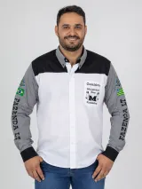 Camisa de Comitiva Personalizada Bicolor Branca e Cinza com Bordados Manga Longa Masculina e Feminina - Comitiva | América Uniformes MODERNA MENINAS MODA INFANTIL LTDA - foto 1