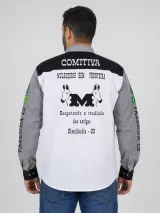 Camisa de Comitiva Personalizada Bicolor Branca e Cinza com Bordados Manga Longa Masculina e Feminina - Comitiva | América Uniformes MODERNA MENINAS MODA INFANTIL LTDA - foto 2