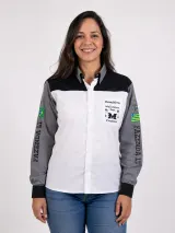 Camisa de Comitiva Personalizada Bicolor Branca e Cinza com Bordados Manga Longa Masculina e Feminina - Comitiva | América Uniformes MODERNA MENINAS MODA INFANTIL LTDA - foto 3