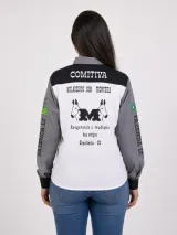 Camisa de Comitiva Personalizada Bicolor Branca e Cinza com Bordados Manga Longa Masculina e Feminina - Comitiva | América Uniformes MODERNA MENINAS MODA INFANTIL LTDA - foto 4