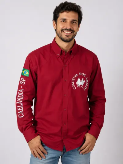 Camisa de Comitiva Personalizada Amigos de Cafelândia Vinho Manga Longa Masculina e Feminina