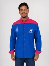 Camisa de Comitiva Personalizada Muladeiro Bicolor Azul e Rosa Manga Longa Masculina e Feminina - Comitiva | América Uniformes MODERNA MENINAS MODA INFANTIL LTDA - foto 1