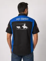Camisa de Comitiva Personalizada Bicolor Preta e Azul com Bordados Manga Curta Masculina e Feminina - Comitiva | América Uniformes MODERNA MENINAS MODA INFANTIL LTDA - foto 2